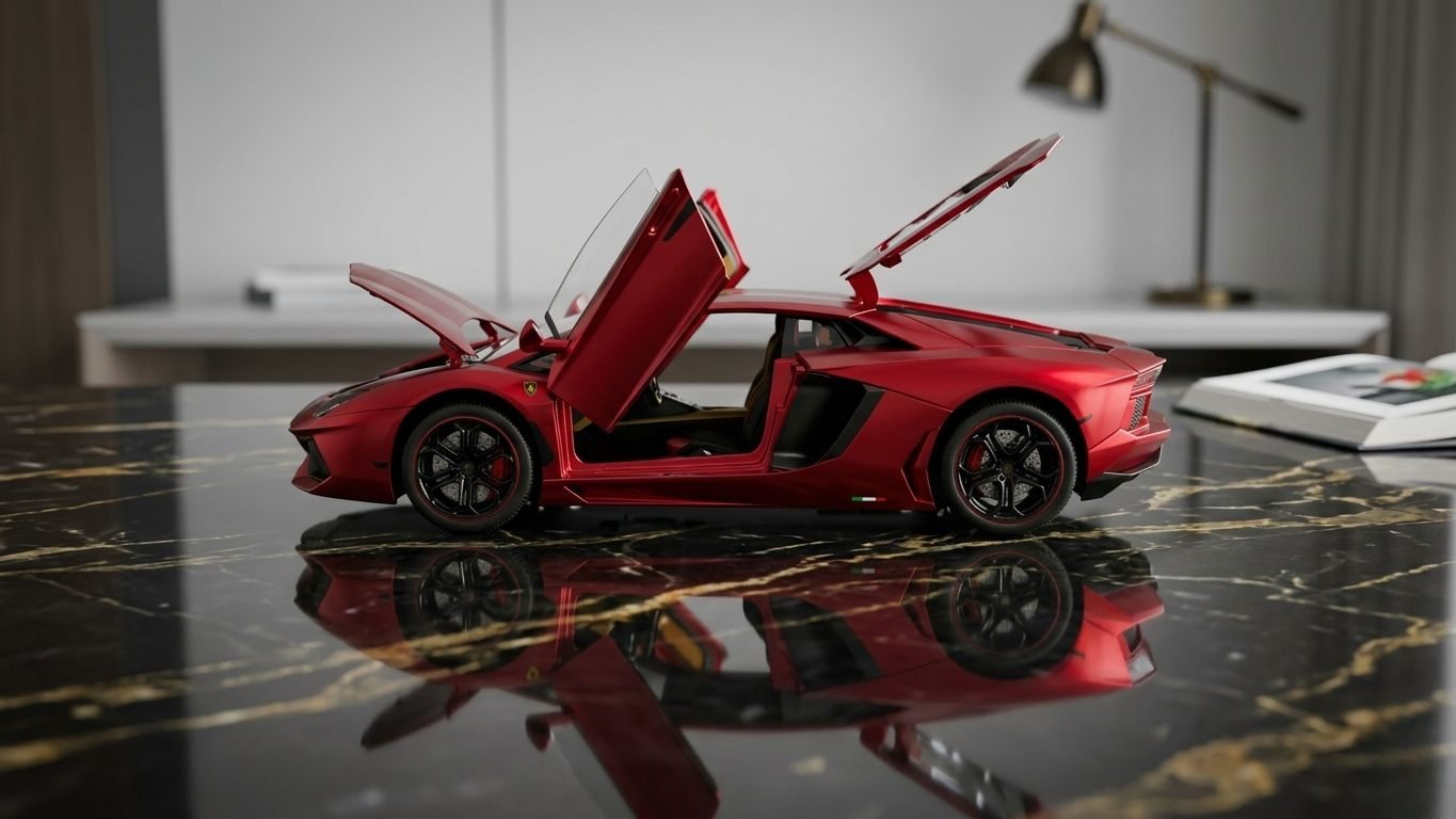 Lamborghini Aventador matte red 1:18 diecast, scissor doors open